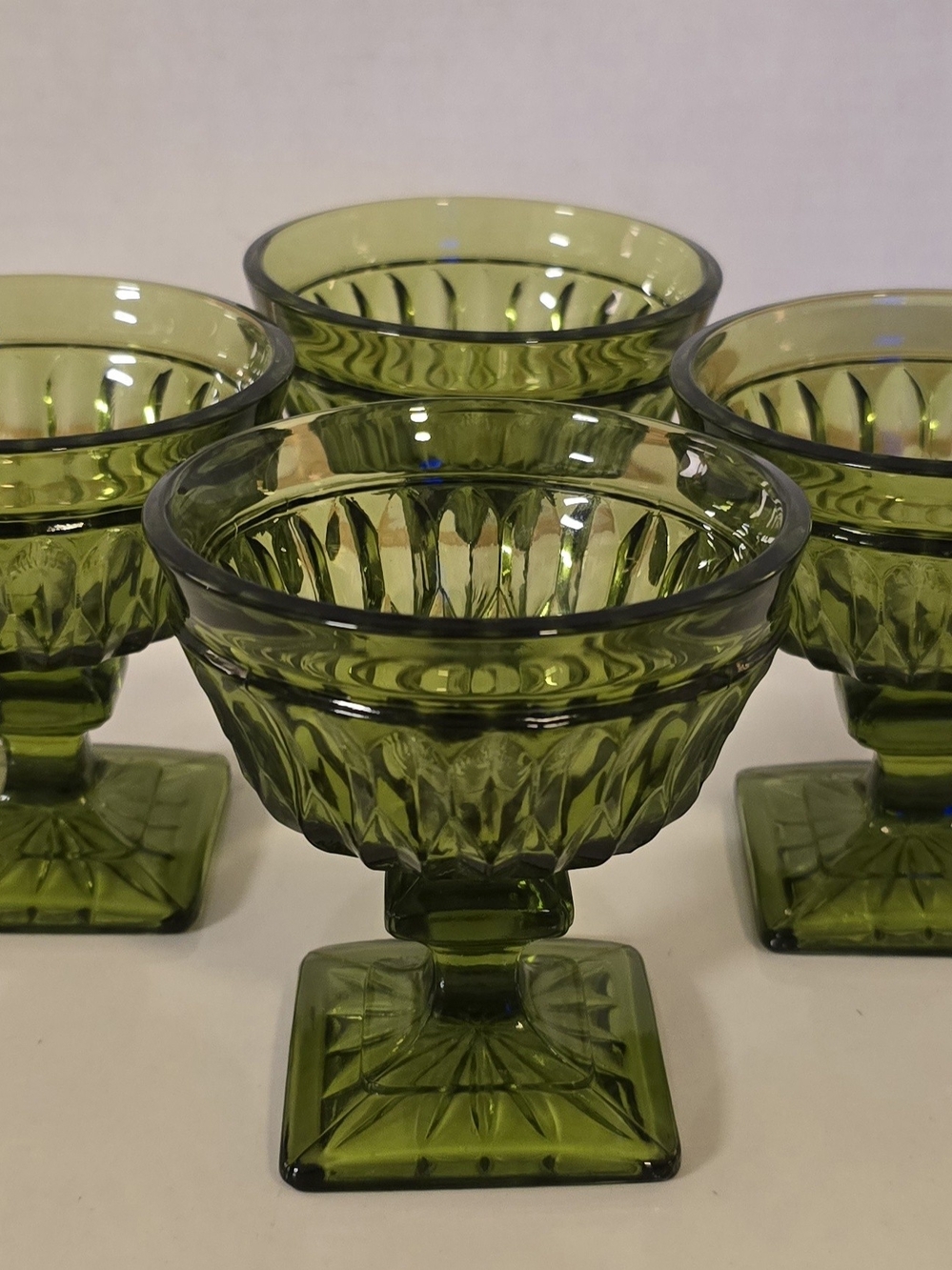 Vintage 1960s Indiana Glass Mount Vernon Green Sherbet Dessert Bowls - Set of 4